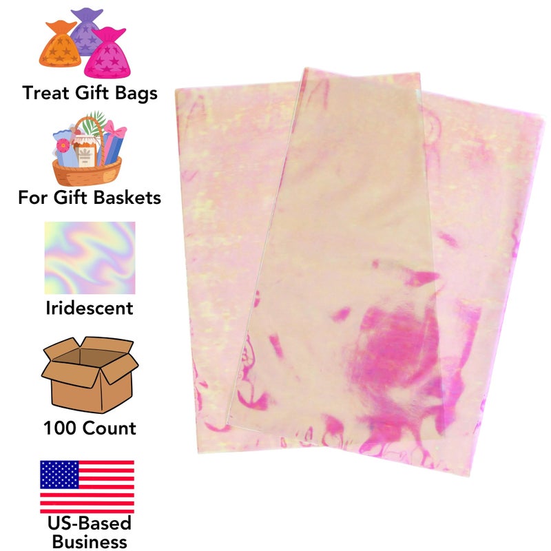 Iconikal 6-Count Basket Cello Bags, Iridescent Holographic, 24 x 28-Inches Gift Wrapping Heat Shrink Plastic - Image 2